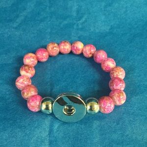 Pink and yellow faux jade snap button bracelet